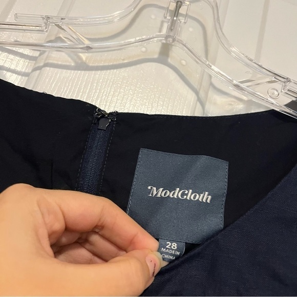 ModCloth Something Sixties Cotton Linen Dress Navy Blue Wood Buttons Size 28 - Picture 7 of 7